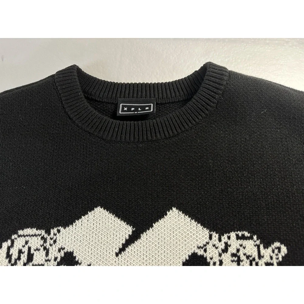 XPLR Mens Knit Cherub Sweater Medium Black White‎ Heavy Pullover